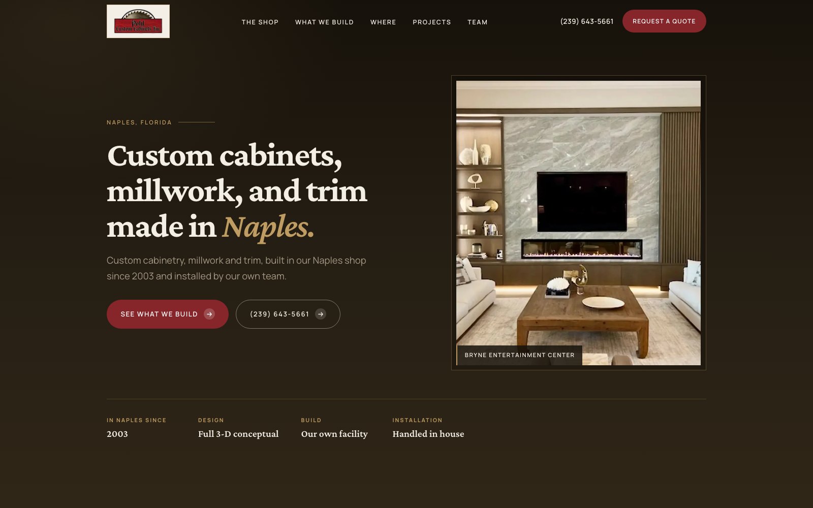 The new Pohl Custom Cabinets homepage concept