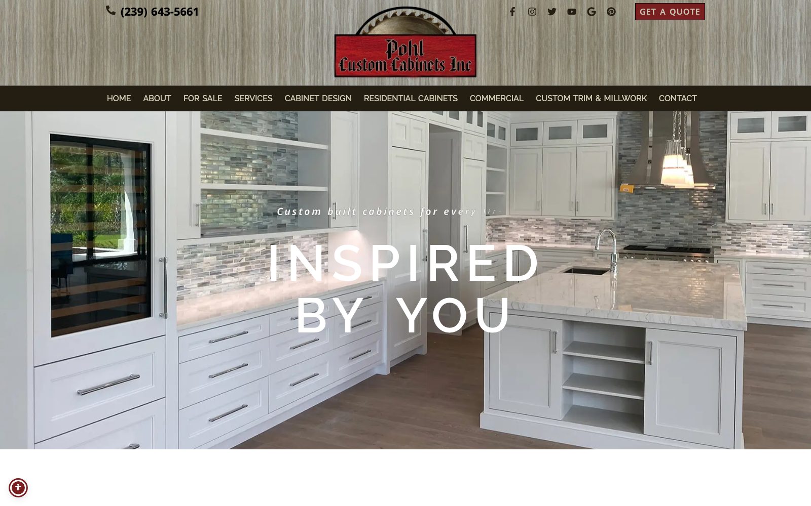 The current pohlcustomcabinets.com homepage