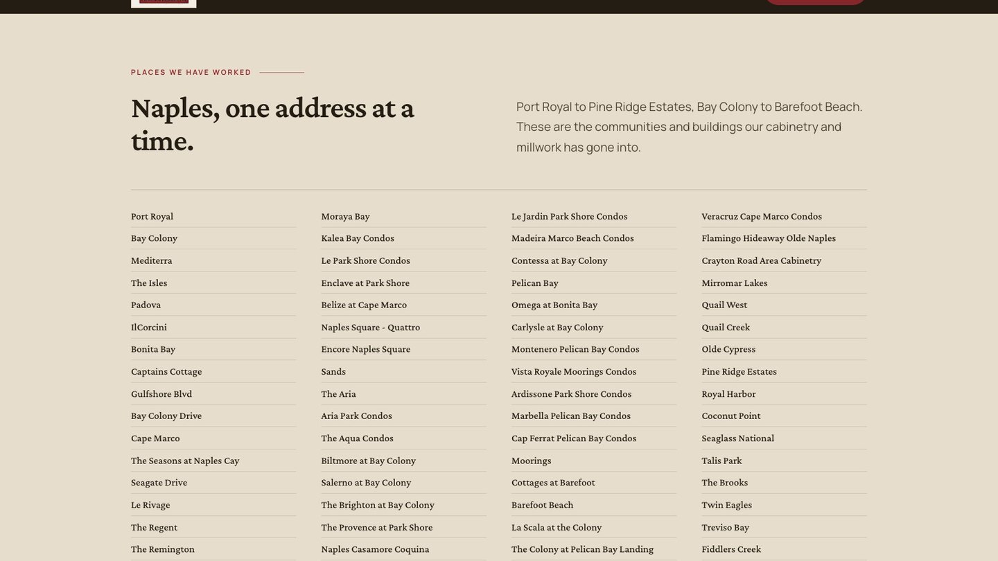 The places we have worked section of the new homepage