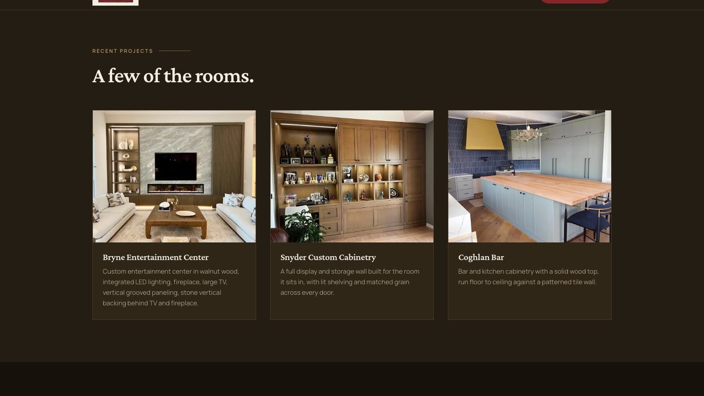 The recent projects section of the new homepage